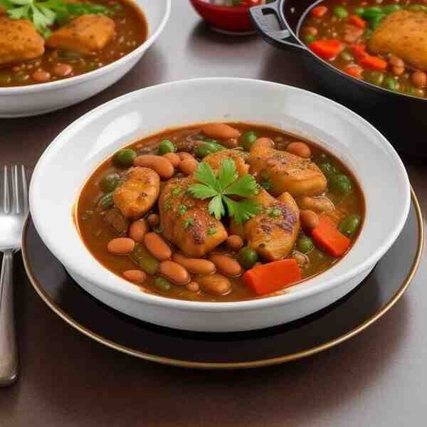 Овощное рагу с фасолью и курицей